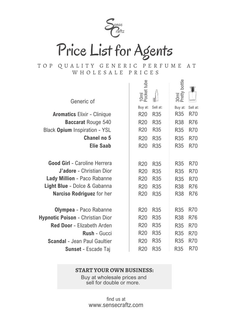 Price list for agents